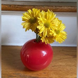 Elizabeth Lyons Circlet Duo Hand Blown Red Glass Orb Vase and Candle Holder MOD